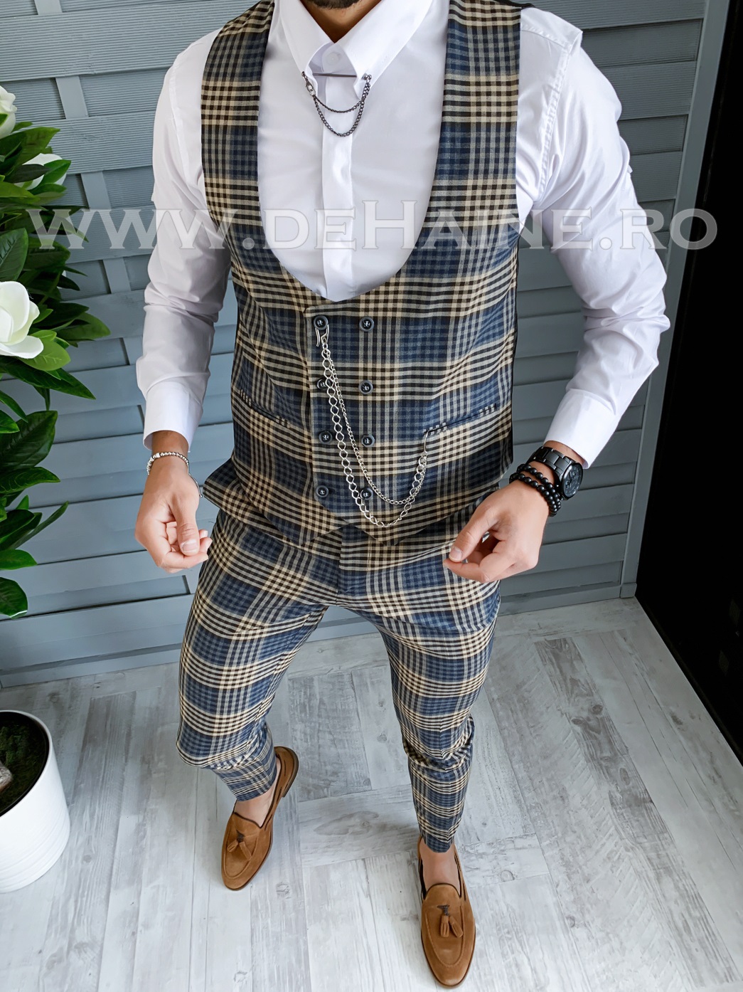 Compleu barbati in carouri vesta + pantaloni b1456*
